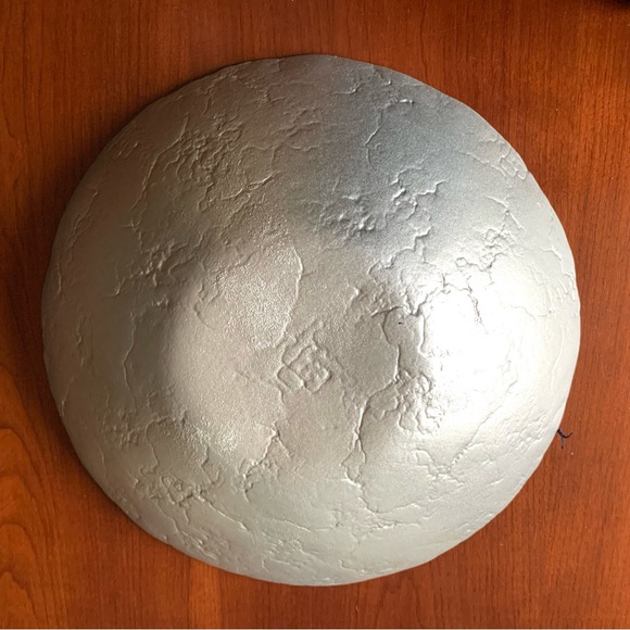 13” round colorful art glass deep serving bowl green blue gray silver paint back - Picture 4 of 5